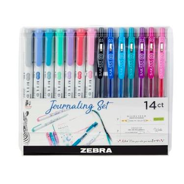 Imagem de Zebra Pen Conjunto de diário, pacote com 14 cores sortidas, inclui 7 marcadores Mildliner e 7 canetas de gel Sarasa Clip, ideais para agendas, agendas e anotações (10014)