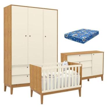 Imagem de Quarto de Bebe Unique 3 Portas com Cômoda Sapateira Freijó Off White E