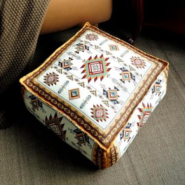 Imagem de Artbloss Capa para pufe não recheada com apoio para os pés otomano boêmio de chenille saco de feijão de chão 50 x 50 x 20 cm para sala de estar, quarto, decoração de casa (amarelo mostarda, quadrado)