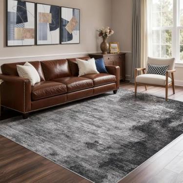 Imagem de DMOYEST Tapetes para sala de estar - 22 x 30,5 cm, abstrato, grande, macio, lavável, neutro, moderno, tapete baixo para quarto, sala de jantar, casa de fazenda, escritório - cinza escuro