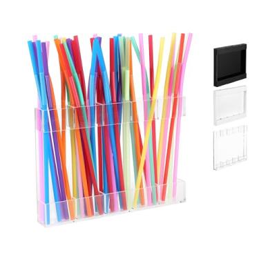Imagem de Suporte de canudo de acrílico grande para porta de armário | Organizador de copo reutilizável | Armazenamento de cozinha montado em armário ultra pegajoso (transparente)