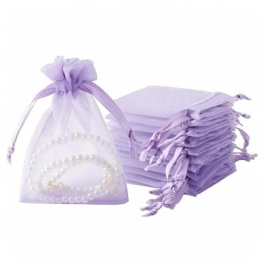 Imagem de QIANF 20 sacos pequenos lilás roxos de organza 7,5 x 10,2 cm para lembrancinhas de casamento com cordão, mini sacos de presente de malha, bolsa de joias para chá de panela, doces, lembrancinhas de