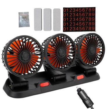 Imagem de Ventilador Triplo Carro Caminhao Van Kombi Automotivo 2 Velocidades Silencioso Ajustavel Verao Calor Sol