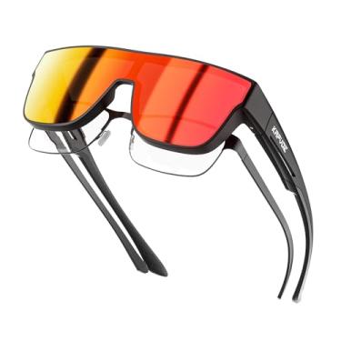 Imagem de KAPVOE Óculos de sol fotocromáticos ajustados sobre os óculos de sol para homens mulheres grandes quadrados UV400 esportes ciclismo golfe condução K216, 02 Vermelho, Nornal