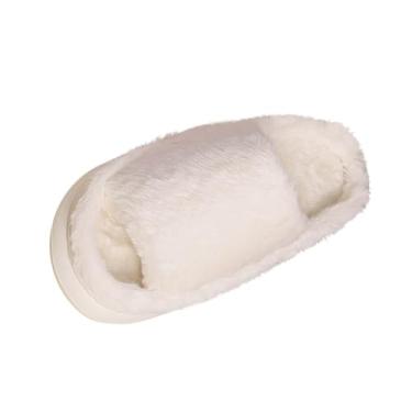 Imagem de Pantufas femininas plus veludo quente bico aberto de um pé para uso doméstico, Branco, 38