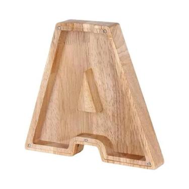 Imagem de Cofre De Madeira Com Alfabeto Inglês 26 Letras Caixa De Economia De Mo