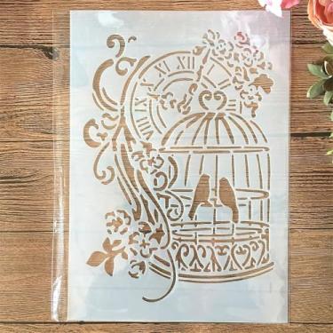 Imagem de TIAMECH A4 Estêncil de gaiola reutilizável para pintura - modelo vintage de camadas de relógio, arte de parede DIY, móveis de madeira, álbum de recortes e artesanato (21 x 29,7 cm)