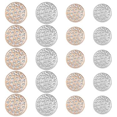 Imagem de 20 peças de botões de strass prateados, botões dourados de strass para roupas, 4 tamanhos de botões redondos enfeites de diamante de cristal costurados em roupas botão decorativo para decoração de