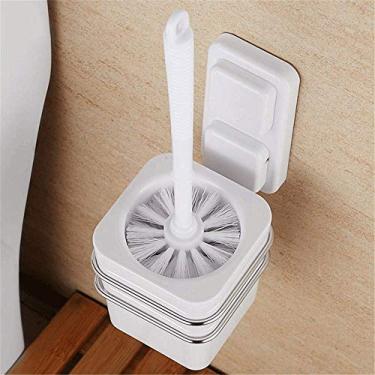 Imagem de Conjunto de escova de vaso sanitário e suporte, kit de escova de limpeza de banheiro de silicone e cerdas com pinça - branco