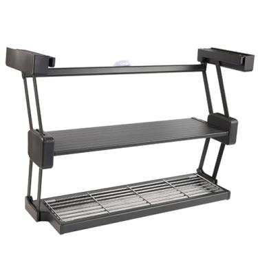 Imagem de ZDJZMGZ Prateleira suspensa de 2 níveis, suporte dobrável para temperos com prateleira vazada, escorredor de pratos retrátil para profundidade de armário > 21 cm, urso 10 kg/22 lbs (D8,3)