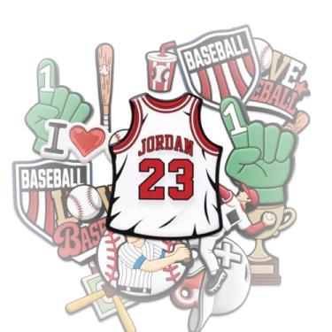 Imagem de 12 peças de adesivos de beisebol, decalques esportivos de vinil com jogadores de beisebol, taco, luva, jérsei e designs de troféu, adesivos para fãs de beisebol, atletas, meninos, adolescentes, laptop