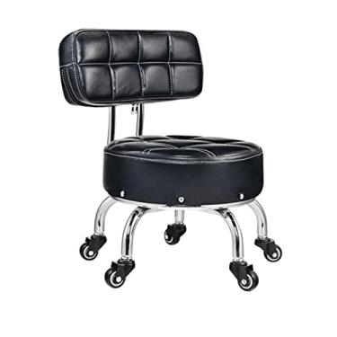 Imagem de SGeneE Banqueta de cadeira de rolamento baixo com rodas, banquinho otomano, banco de rolo curto com rodízio giratório universal rodas de couro pequenas cadeiras brancas (preto)