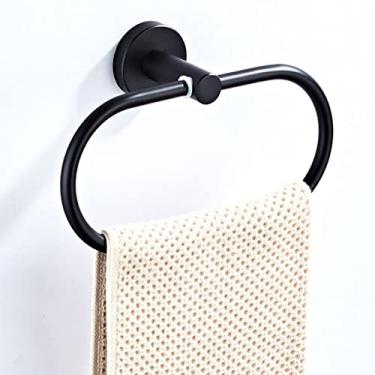 Imagem de Conjunto de acessórios de banheiro preto suporte de escova de vaso sanitário rolo de papel toalha trilho de prateleira de vidro fosco saboneteira gancho de parede rack de secador de cabelo, gancho de