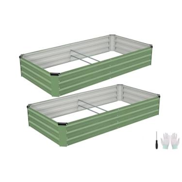 Imagem de Cama de jardim galvanizada elevada ao ar livre | Cama de jardim elevada de metal para jardinagem, pacote com 2 | Caixa grande para vegetais, flores, frutas | Canteiros de flores de fácil montagem e