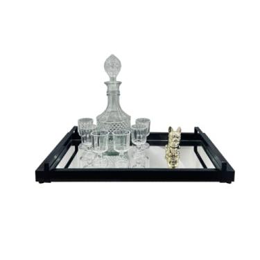 Imagem de Bandeja espelhada para cantinho do café bebidas bar luxo 50x30 com alça pintura laqueada(Preta)