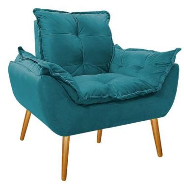Imagem de Poltrona Opala Palito Mel Suede Azul Turquesa - Doce Sonho Móveis
