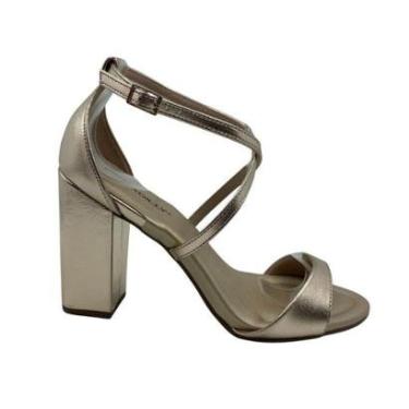 Imagem de Sandália Social Piccadilly Salto Bloco Alto Dourada 727058 - Ouro 35-Feminino