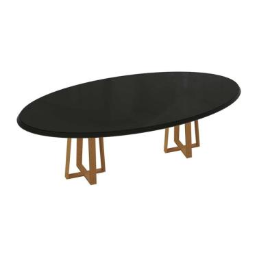 Imagem de Mesa Multiuso Cozinha Elma Madeira Maciça c/ Tampo Madeirado c/ Vidro 180x105cm Carvalho/Preto Fosco - Kappesberg