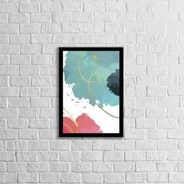 Imagem de Quadro Abstrato Azul, Rosa E Preto Ii 45X34 Com Vidro Preta