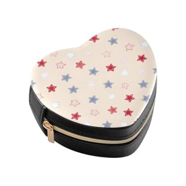 Imagem de Burbuja Caixa de joias em forma de coração de estrelas, mini estojo de viagem para mulheres e meninas, organizador portátil de armazenamento para brincos, anéis, colares e pulseiras