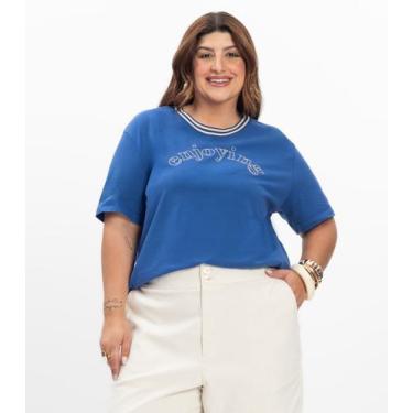 Imagem de Blusa Manga Curta Feminina Plus Size Secret Glam Azul, Plus G4, Azul