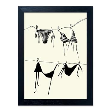 Imagem de Moda menina arte parede biquíni pendurado pôster preto e branco decoração de quarto de menina impressão sexy estética moderna tela decoração de banheiro