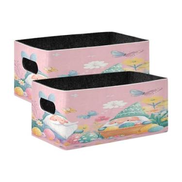 Imagem de xigua Conjunto de 2 caixas de armazenamento fofas de gnomos de Páscoa, cubo de armazenamento dobrável, organizador de cestas de armazenamento para livros, prateleiras, armário, lavanderia, berçário