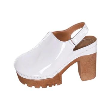 Imagem de Sandálias femininas de salto alto plataforma com bico fechado e salto grosso para um visual moderno, Branco, 36