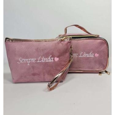 Imagem de Kit 2 Nécessaires Femininas em Veludo - Sempre Linda, Rosa