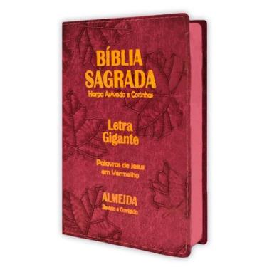 Imagem de Bíblia Sagrada Letra Gigante Luxo Folha Pink - C/ Harpa - REI DAS BIBL