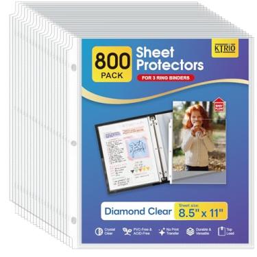 Imagem de KTRIO Pacote com 800 protetores de folha 21,5 x 28 cm, protetor de página transparente para fichário, mangas de plástico para fichários, folhas de papel com carregamento superior, tamanho carta