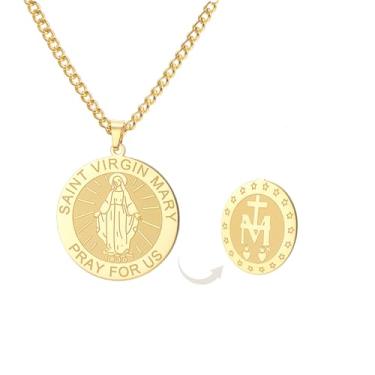 Imagem de PDOUSELF Colar de aço inoxidável da Virgem Maria para mulheres e homens ajustável, colar de medalha católica milagrosa presente para irmã amiga, 20, Aço inoxidável, Sem Pedra Preciosa