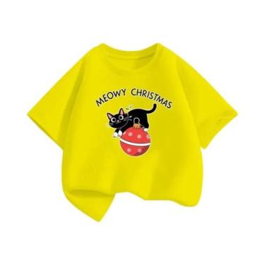 Imagem de Camiseta Infantil De Natal Com Estampa De Gato Preto, Manga Curta Para
