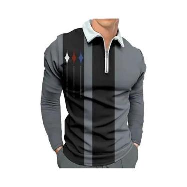 Imagem de Camisa Polo Masculina De Manga Longa Com Zíper Para Outono E Inverno, 