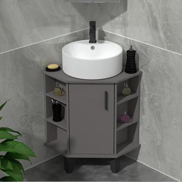 Imagem de Armário de banheiro compacto com pia - Combo de lavatório de mão montado no chão para espaços pequenos, design que economiza espaço, móveis de banheiro modernos