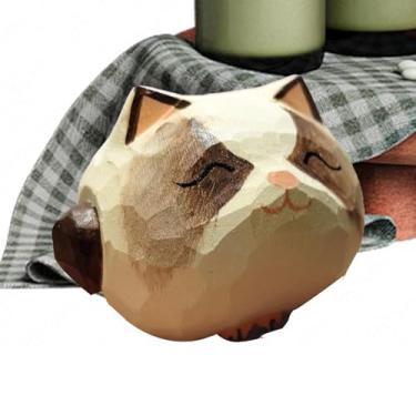 Imagem de Estatuetas de gato | Estátua de brinquedo de madeira com expressão | Estátua de gato em miniatura | para crianças, meninas, ao ar livre, carro, mesa, casa, Natal