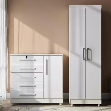Imagem de Kit Cômoda 5 Gavetas Com Armário Multiuso Design Moderno