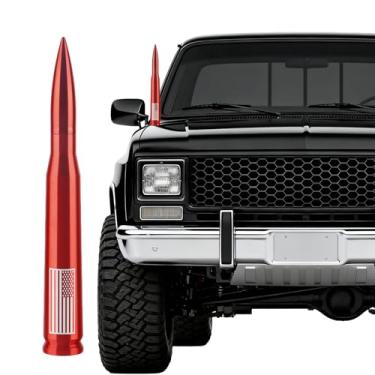 Imagem de Antena Bullet de 19,8 cm – Antena com padrão de bandeira americana de 50 cal, adequada para Chevy, Ford, Silverado e GMC Sierra, acessórios de antena de caminhões – Seguro para lavagem de carros