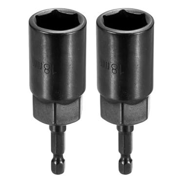 Imagem de HARFINGTON 2 peças de broca de chave de porca soquete métrico de 18 mm haste sextavada de 1/10.2 cm (3,15" (80 mm) soquetes de 6 pontos extralongos conjuntos de parafusos de aço Cr-V de troca rápida