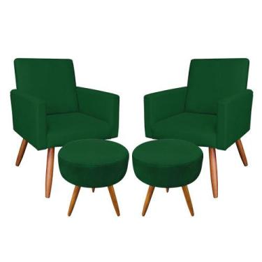 Imagem de Kit 02 Poltronas com 02 Puffs Larissa Suede Pés Palito Castanho D'Ross