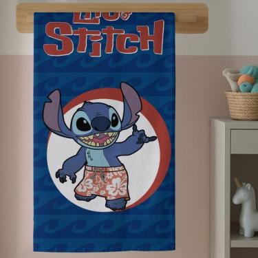 Imagem de Toalha Infantil Estampa Lilo Ohana Família Alien Azul Macia Banho Prai