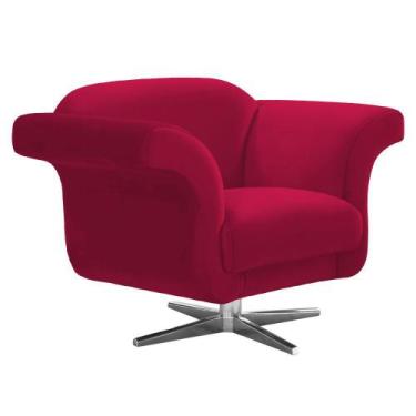 Imagem de Poltrona Decorativa Troia Suede Vermelho com Base Giratória em Aço Cro