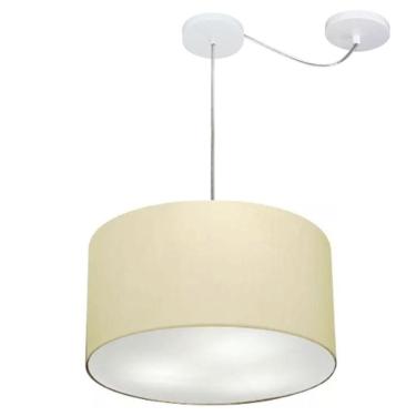 Imagem de Lustre Pendente Cilíndrico Com Desvio De Centro Md-4163 Cúpula Em Tecido 40x25cm Algodão Crú - Bivolt