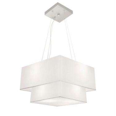 Imagem de Lustre Pendente Duplo Quadrado Vivare Md-4157 Cúpula Em Tecido 40x35cm Branco - Bivolt