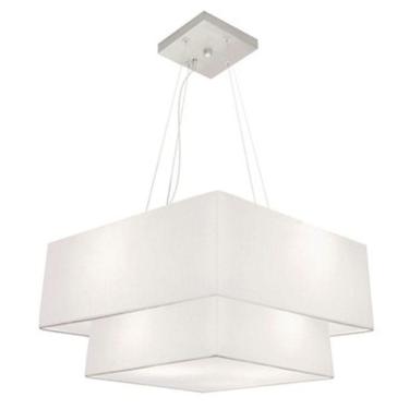 Imagem de Lustre Pendente Duplo Quadrado Vivare Md-4345 Cúpula Em Tecido 60x50cm - Bivolt Branco 110v/220v