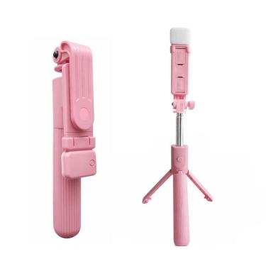 Imagem de Tripé Com Bastão De Selfie El-7003 Rosa Luz Led E Disparador
