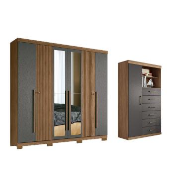 Imagem de Quarto Completo Modu +Cômoda QC351 Jatobá/Grafite - Santos Andirá