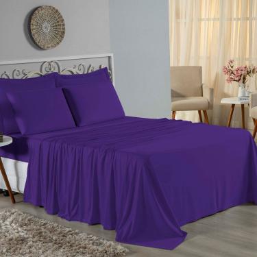 Imagem de Jogo De Cama King Nobre 4 Peças Lençol Com Elástico De 30cm De Altura Malha 100% Algodão - Roxo