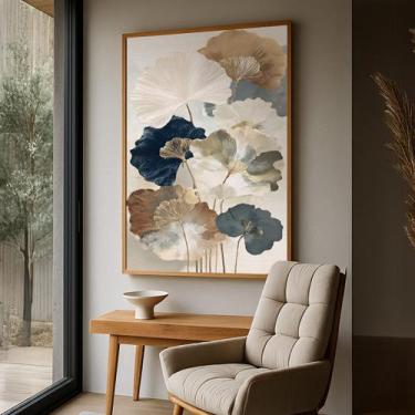 Imagem de Quadro com Moldura e Acrilico Cristal Vidro Flores Neutras para Sala, 