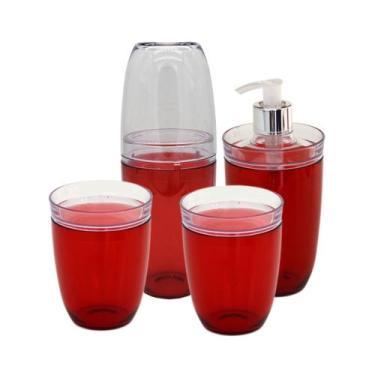 Imagem de kit higiênico para lavabo 4 peças, porta escovas, sabonete líquido cot